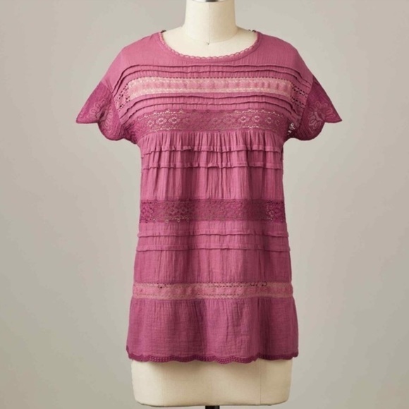 Sundance Aria blouse lace embroidery ruffles Color: HIBISCUS pink purple size XS - Picture 2 of 11